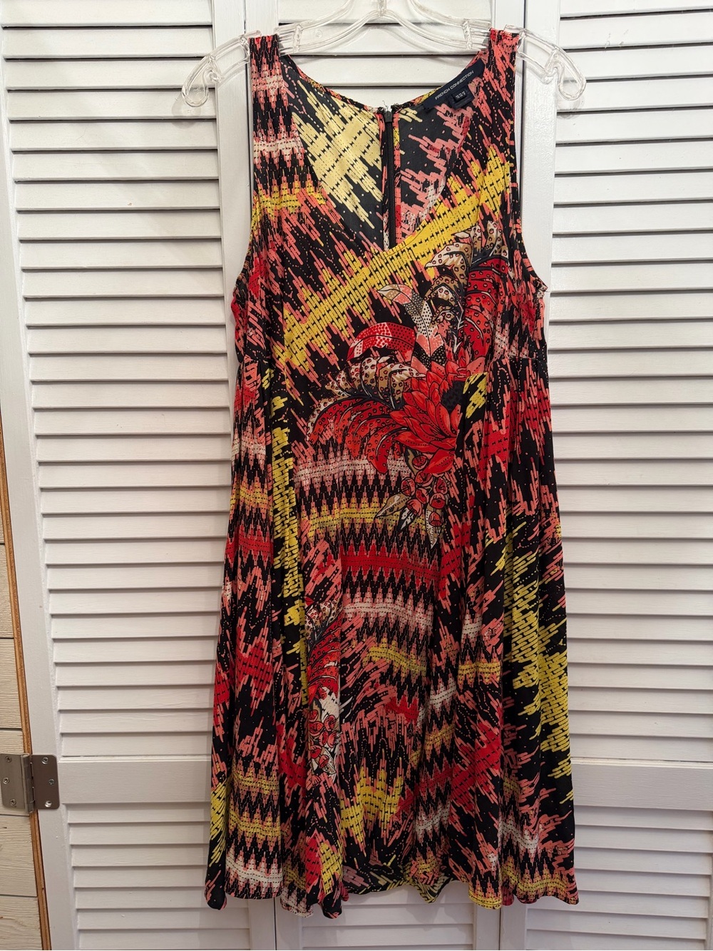 French Connection Sleeveless Multicolor Print Dress - Red, Yellow & Black